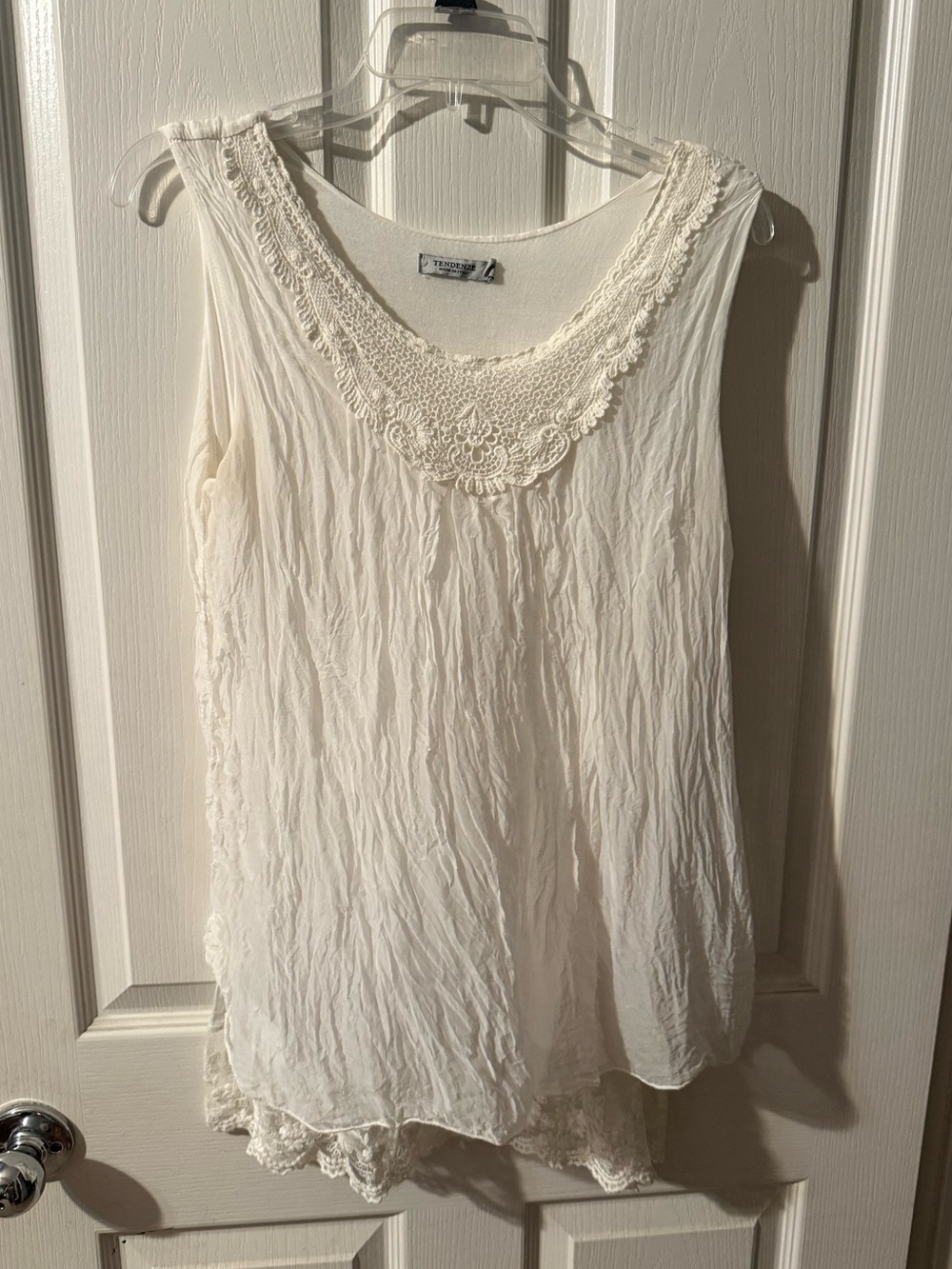 Boho Crochet-Trim Cream Sleeveless Camisole